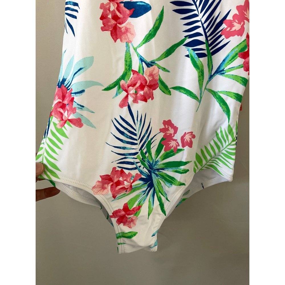 Kanu Surf Leonie White Colorful Tropical Print Full Piece Swimsuit - Size 12 - Picture 2 of 8